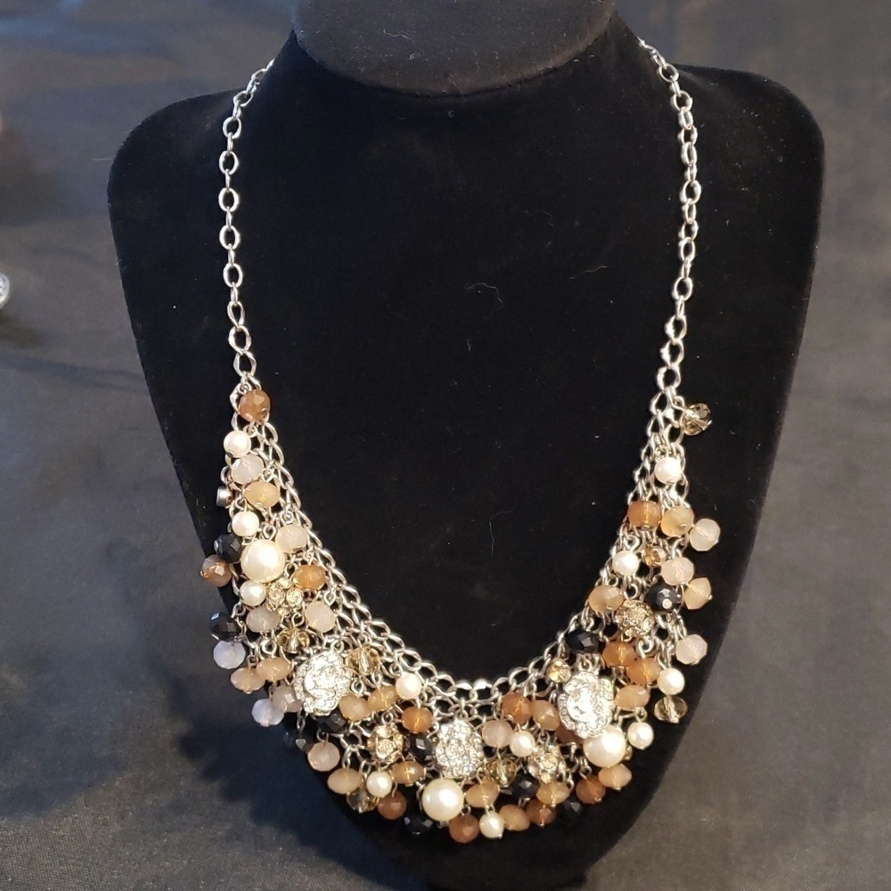 New York & Company silver mesh necklace with Rhinstones